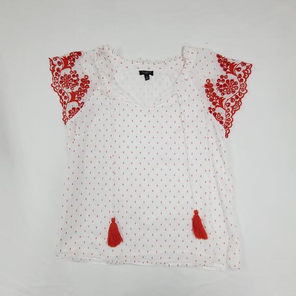 Talbots Tops - Talbots Embroidered Flutter-Sleeve Top Women's P Tassel Ties